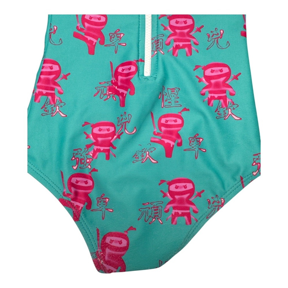 Mott 50 Toddler‎ Girls Swimsuit Sz 2 Green Pink One Piece Zip Long Sleeve UPF50 - Picture 8 of 12